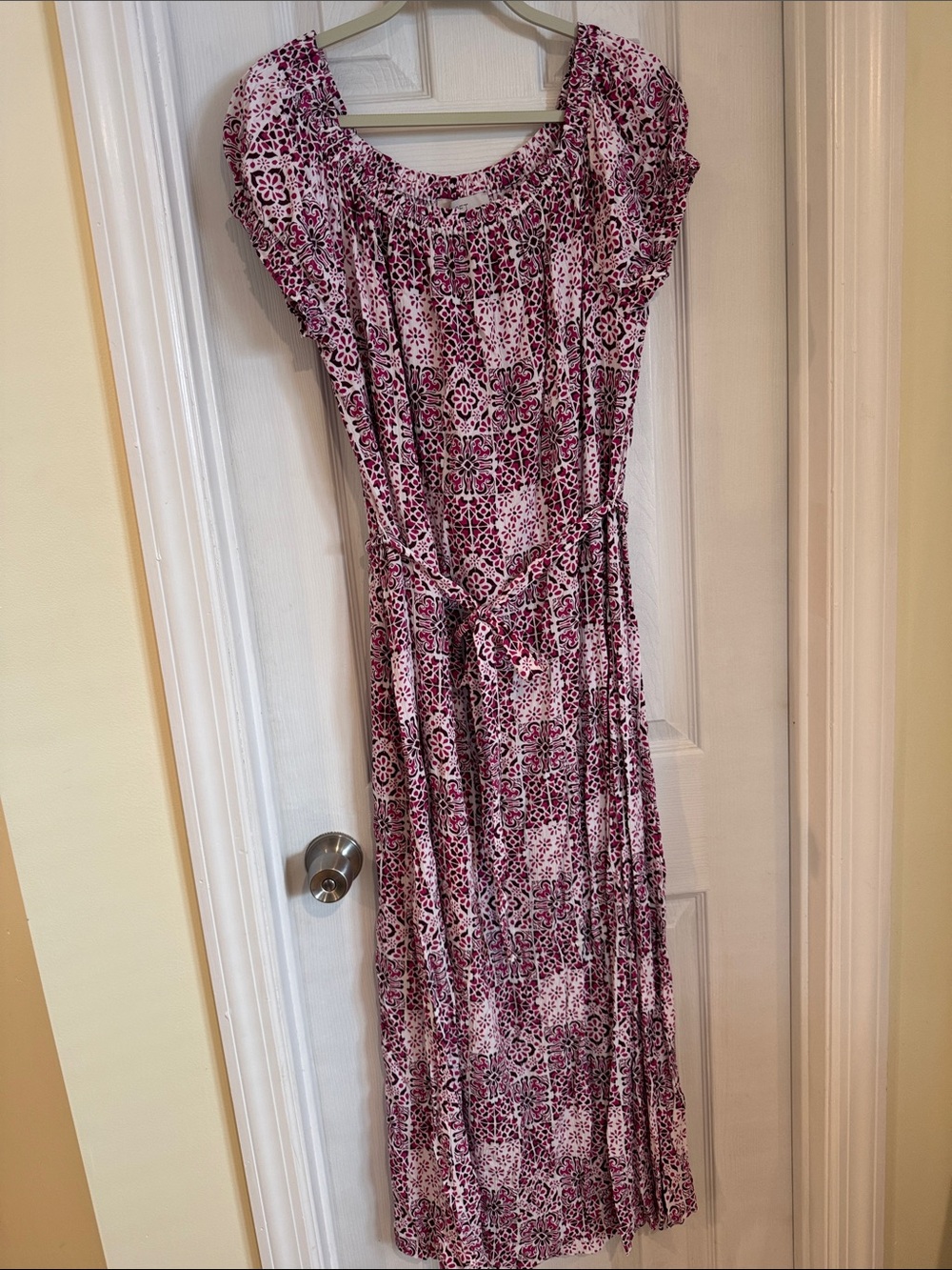 Women's Pink Floral Maxi Dress with Tie Waist